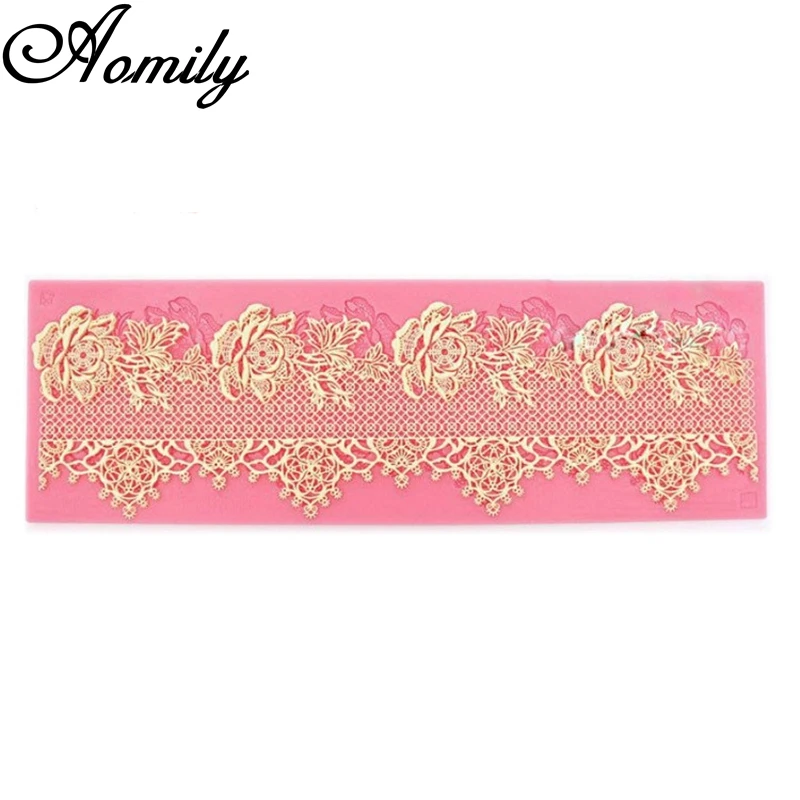 Aomily Lace Rose Wedding Cake Silicone Beautiful Flower Lace Fondant Mold Mousse Sugarcraft Icing Mat Pad Pastry Baking Tool