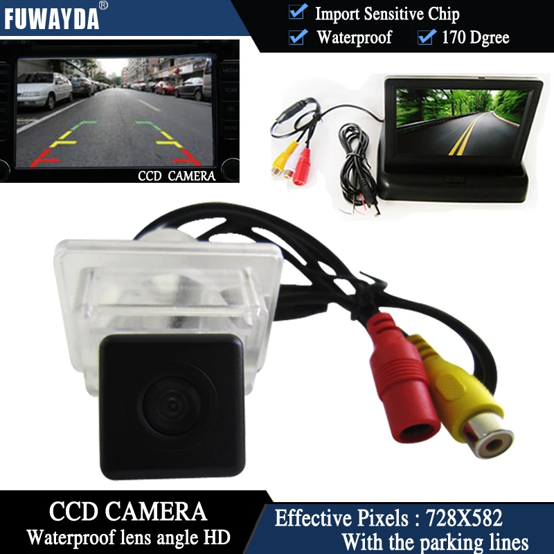 FUWAYDA Color CCD Car Rear View Camera for Mercedes-Benz C/E/S/C/CL CLASS W204 W212 W216 W221 C207+4.3 Inch foldable LCD Monitor