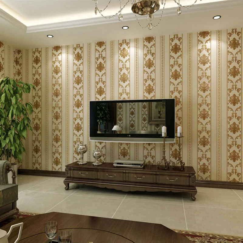 High Quality Deep Texture Relief 3D Wallpaper European Style Damask Vertical Striped Non-woven Wallpaper Wall Covering Tapety 3D