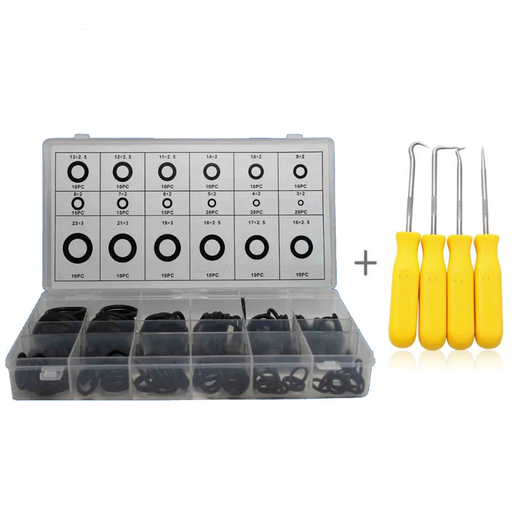 4pcs O Ring Seal Gasket Pick Hooks Puller Remover with Black 225pcs O-ring Assortment Tool Set Kit