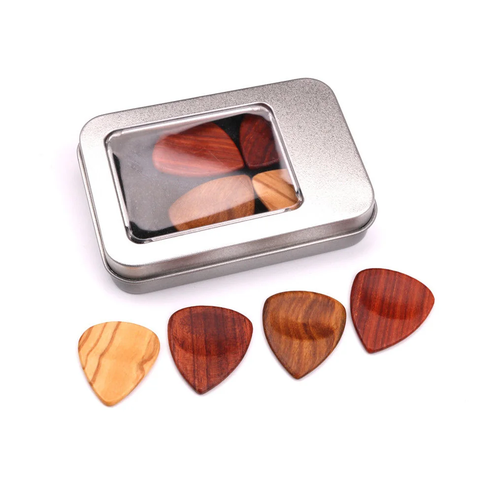 1 Set Wooden Plectrums Picks with Storage Case Accessories for Guitar Bass Banjo FK88