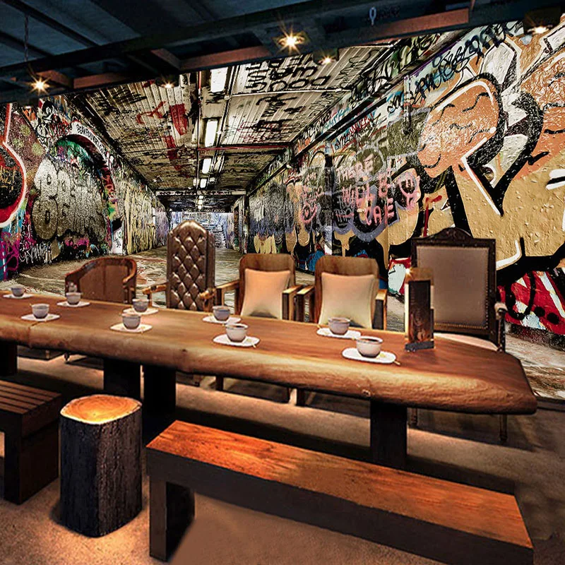 Personalized Customization 3D Street Graffiti Mural Wallpaper Restaurant Bar KTV Background Wall Painting Creative Wall Paper 3D