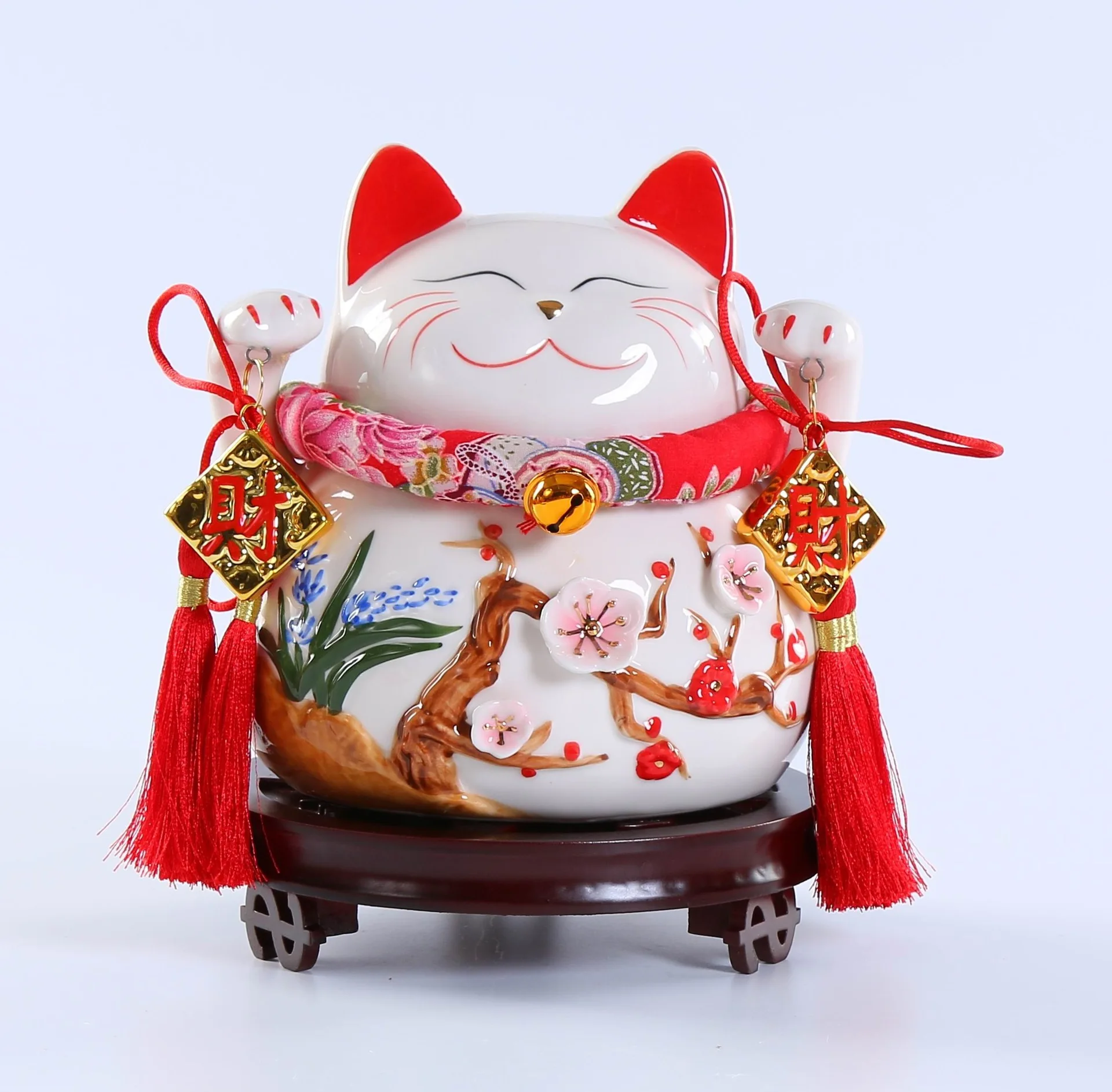 

10.5-inch China Wind Makes Money Cat Opens Ceramic Handicraft Arrangements, Savings Tank, Big Size, Four Seasons