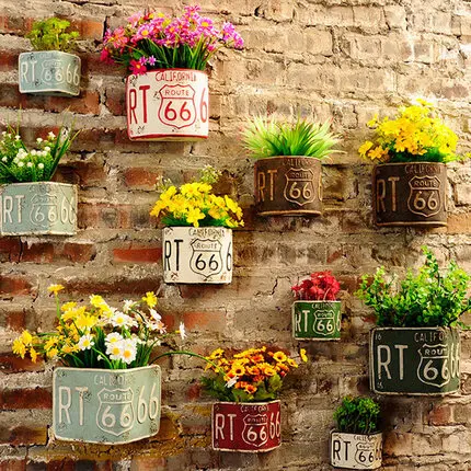 

Retro Industrial Wind Decoration Creative Wall Hanging Flower Pot Green Plant Milk Tea Shop Simulation Flower Wall Pendant