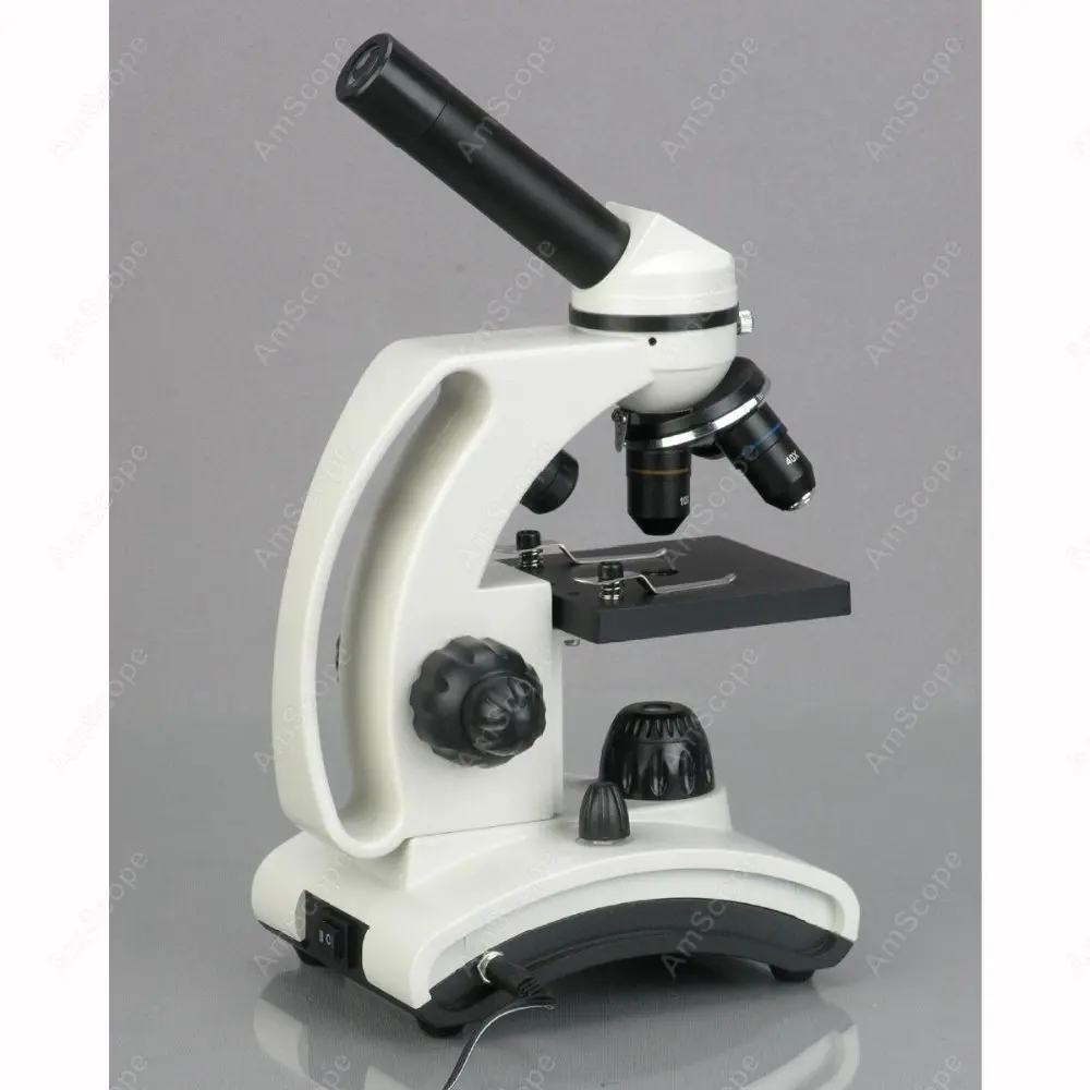 LED Lights Compound Microscope-AmScope Supplies 40X-1000X Dual LED Lights Compound Microscope with Battery Power and Slide Sets