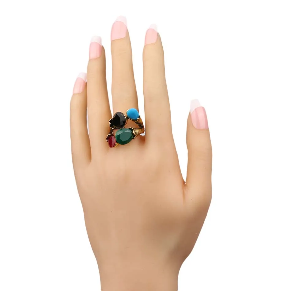 Kinel Fashion Jewelry 2020 New Boho Ring For Women Charm Red Green Four Stone Gold Color Vintage Rings Wholesale