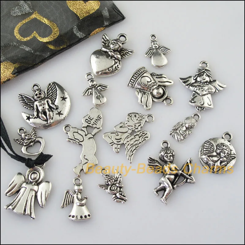 15Pcs Antiqued Silver Color DIY/ Lovely Angel Mixed Charms Pendants