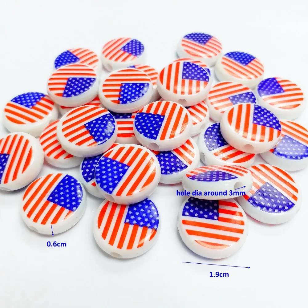 48 pcs, 19mm, Round Shape USA Flag Bead, Pony Girl bead, Home Crafts, Novelty, Wholesales, Kids Party Favor, Pinata Filler TOYS