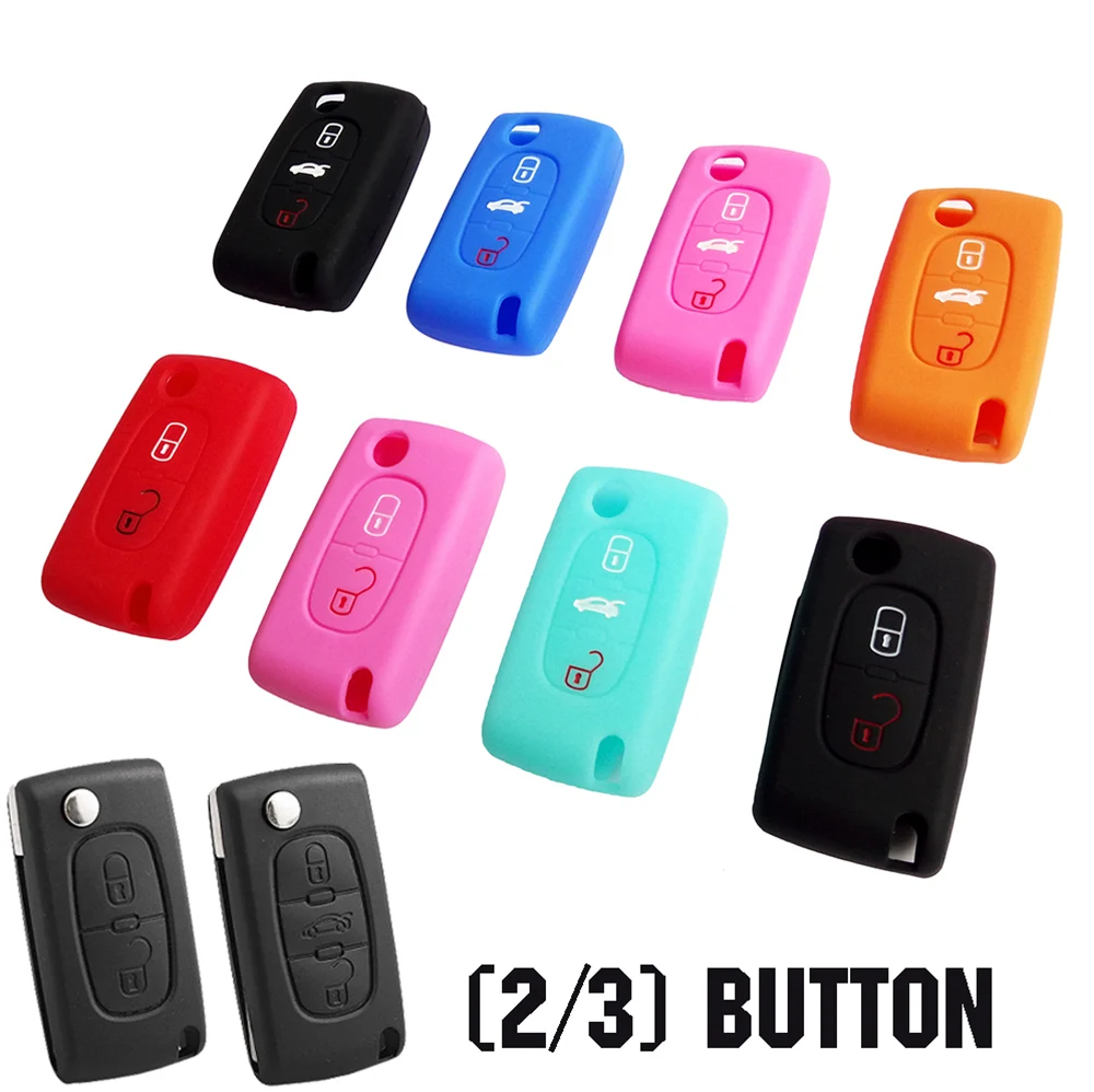 2/3 BUTTON FIT FOR CITROEN XSARA PICASSO C2 C3 C4 C5 C6 C8 PEUGEOT 107 206 207 307 308 406 SILICONE KEY COVER CASE FOB HOLDER