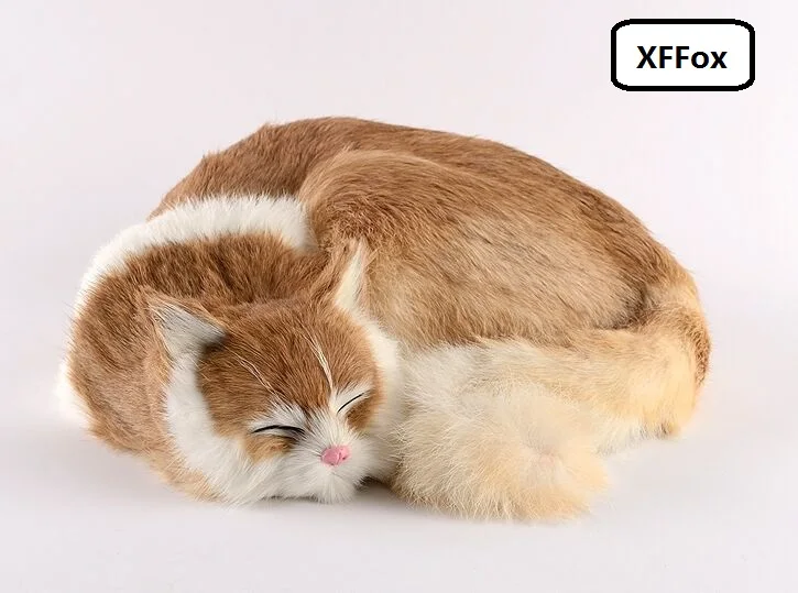 

big real life sleeping cat model plastic&furs cute yellow cat doll gift about 29x31x10cm xf1422