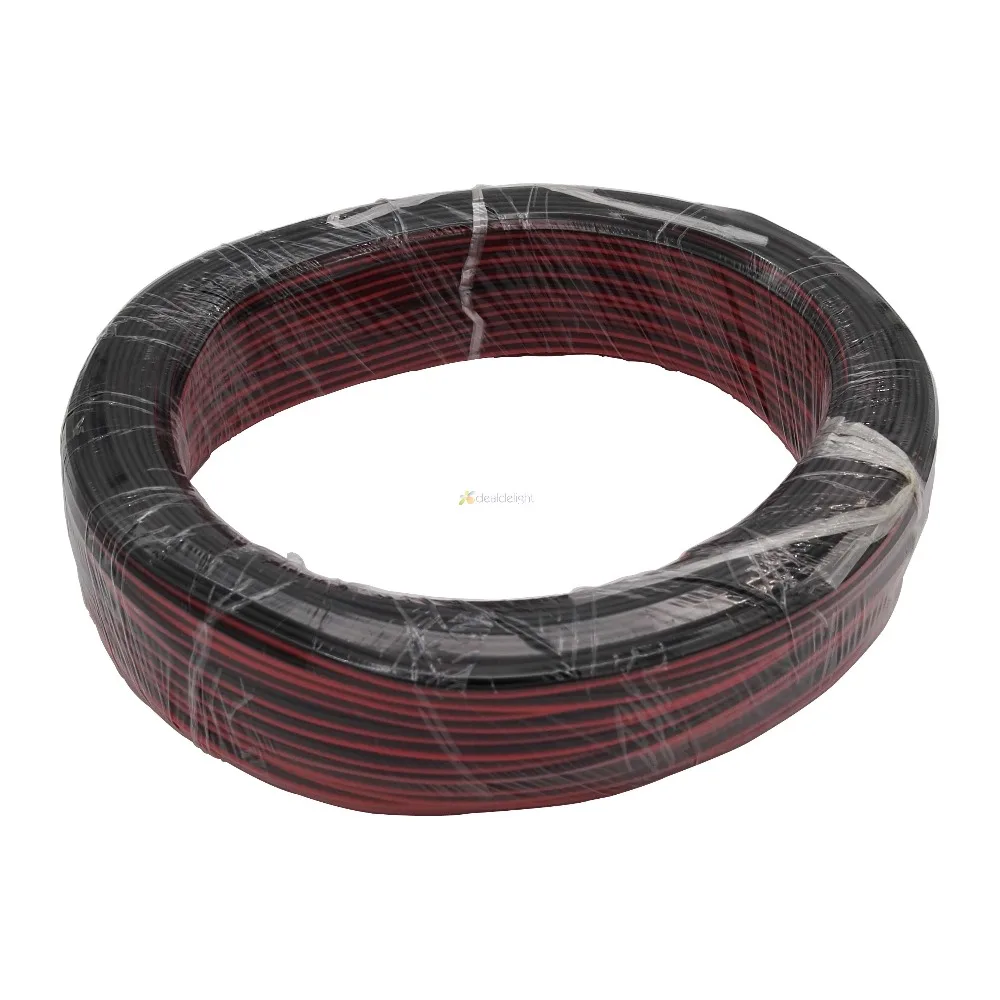 100m 2 PIN Single Colour Extension Wire Cable Cord for LED Strip Black Red Wire 18/20/ 22awg