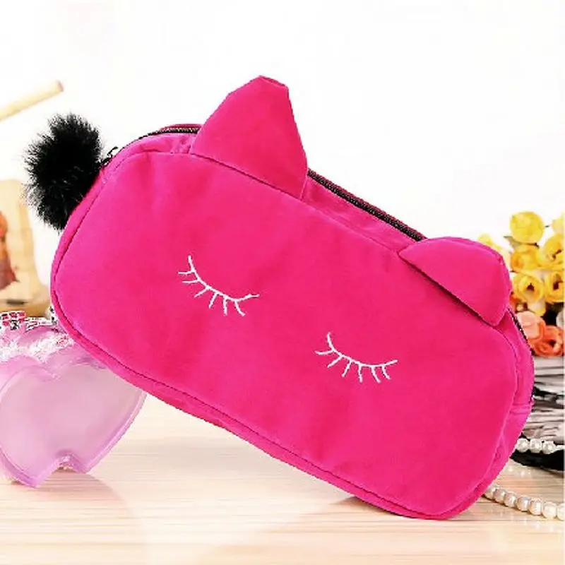 ISKYBOB Portable Cartoon Cat Coin Storage Case Travel Makeup Flannel Pouch Cosmetic Bag image 2