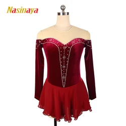 Women's Children's Wine Red Velvet Rhythmic Gymnastics Dance Performance Figure Skating Competition Clothing Dress Customization