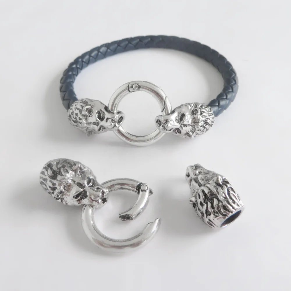 

3Sets Lion Head Clasps Cord End Cap Hole 8mm For Round Leather Charms For Jewelry Making Jewelry Making Findings