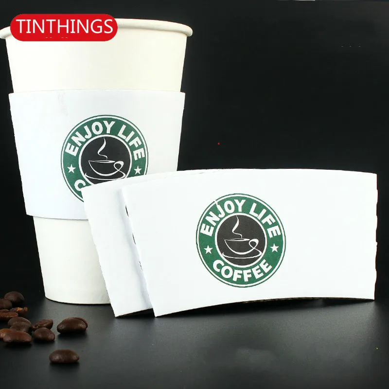 100 pcs Disposable Cup sleeve Cartoon Double-deck corrugated coffee disposable paper Cup sleeve tableware Customized supplier