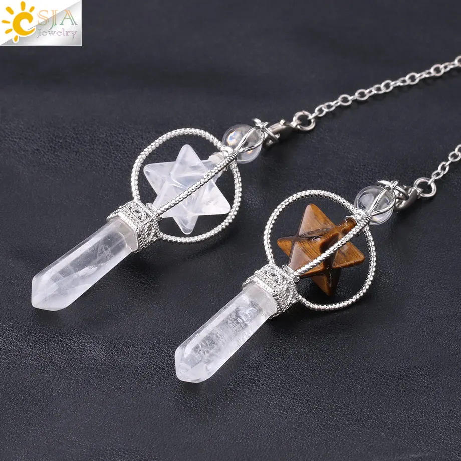 CSJA Merkaba Dowsing Pendulum Quartz Natural Stone Crystal Reiki Healing Pendule Pendant Pendulums Radiesthesia Pendulos F770