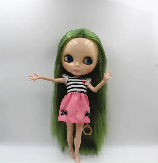 Blygirl Blyth doll Green straight hair nude doll joint body 19 joint DIY doll can change makeup