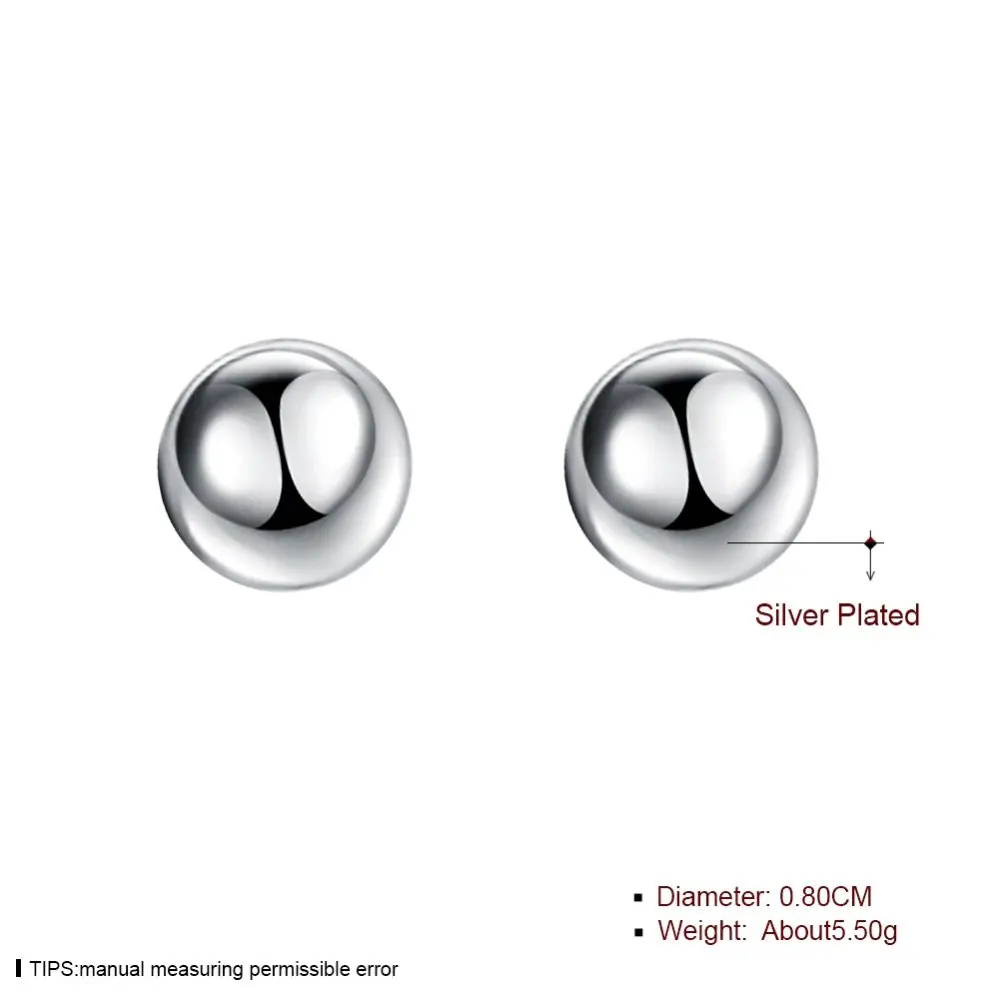 2019 Nieuwe 925 Sterling Zilver 6/8/10Mm Gladde Bal Ronde Oorknopjes Voor Vrouwen Sieraden Huwelijksgeschenken