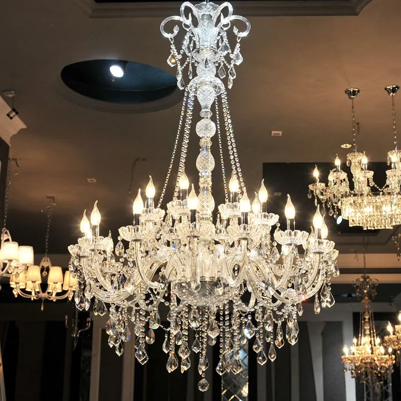 Duplex house Large crystal Chandelier Led Lustre lighting for living room church hotel Hall Long big Chandelier E14 Lampadari