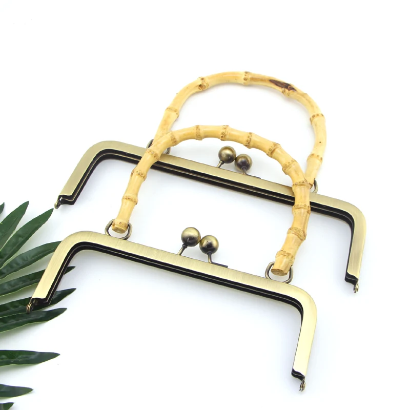 Bamboo Handle 20cm Hole Screw Bronze Gold Box Bag Gold Purse Frame Kiss Clasp Bag Accessories Diy Vintage Frame For Purse