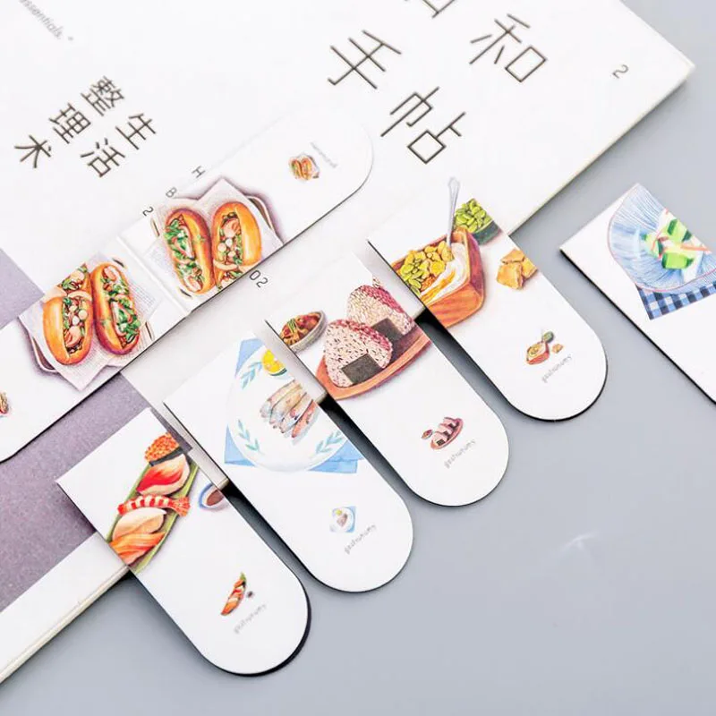 2pc Cute Bookmark Student Flip Book Folder Fun Gourmet Magnetic Bookmark Textbook Folder Office School Supplies Korea Stationery