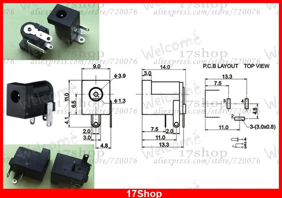 

500PCS DC socket 3.5mm X 1.3MM jack Female for PCB Charger Power Plug soldering