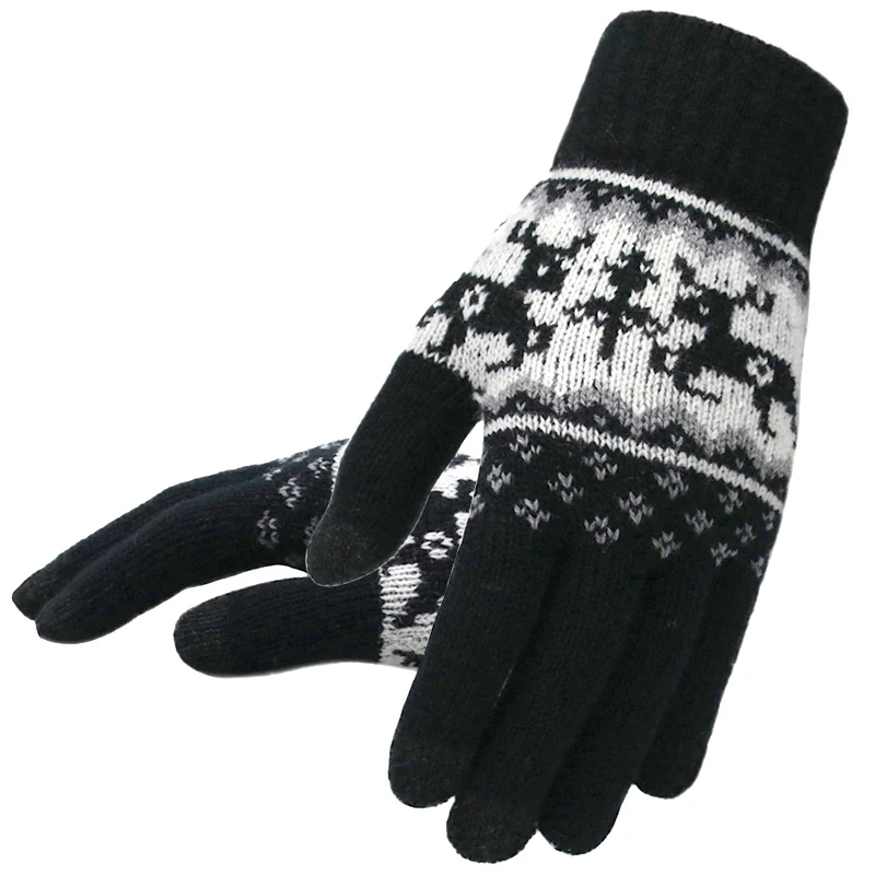 Di Inverno Delle Donne Ha Lavorato a Maglia Guanti di Natale Cervi di Modo Finger Completa Mittens Femminile Morbido di Natale Modello di Tocco