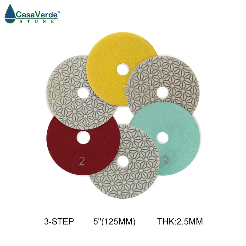 

CASAVERDE DC-SFW3PP03 D125mm wet polishing 5 inch 3 step polishing pads for granite