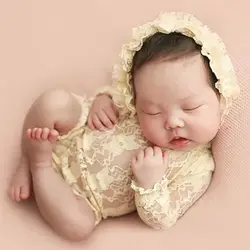 ❤Vêtements de photographie en dentelle pour nouveau-né, chapeau et barboteuse, accessoires photo pour bébé fille, vêtements de séance photo en studio, tenues pour bébé, ensemble de 2 pièces