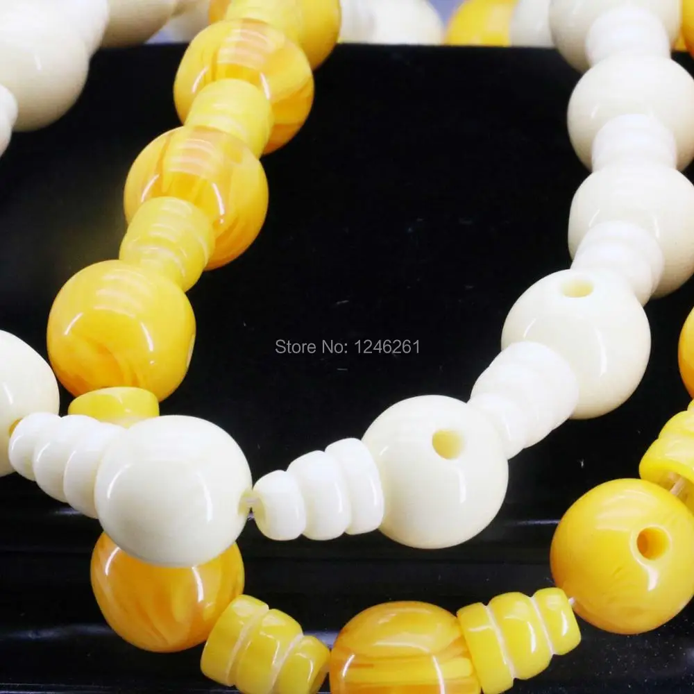 Hot Sale White Yellow Imitation Beeswax Jewelry Amber Stone Loose Stripe Beads Yellow Opaque Resin Accessories DIY 14mm Lucky