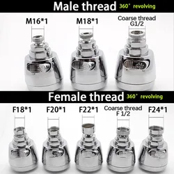 WASOURLF 360 회전 수도꼭지 통풍기 탭 노즐 어댑터, 주방 분무기, 샤워 크롬 주둥이, M24, M22, M20 암나사 액세서리