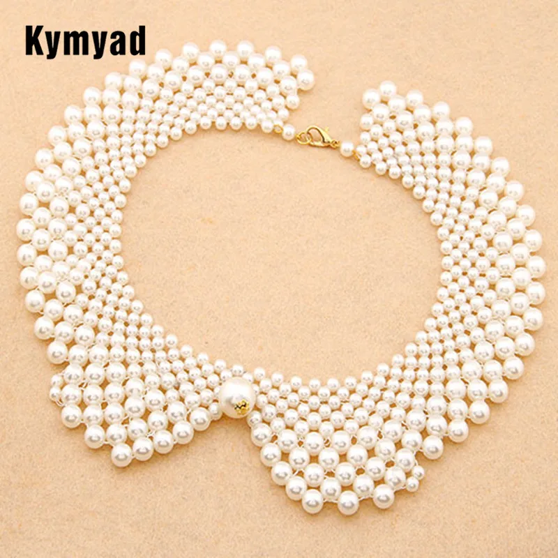 Kymyad Korean Choker Statement Necklace Maxi Colar Simulated Pearl Beads Necklaces Pendants Big Necklace Collares Ppopulares