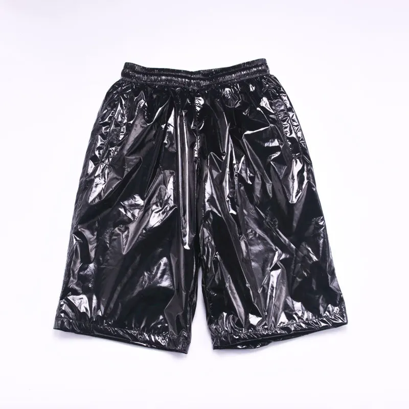 Shorts de dança metálicos brilhantes para homens, calças curtas sexy de verão, roupas noturnas, moda motocicleta, plus size, 8XL, X9097