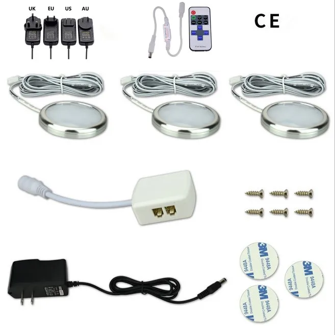 Under Cabinet LED Lighting 12V Dimmable Puck Lights with Wireless RF Remote Control, Hardwired & Wall Plug in