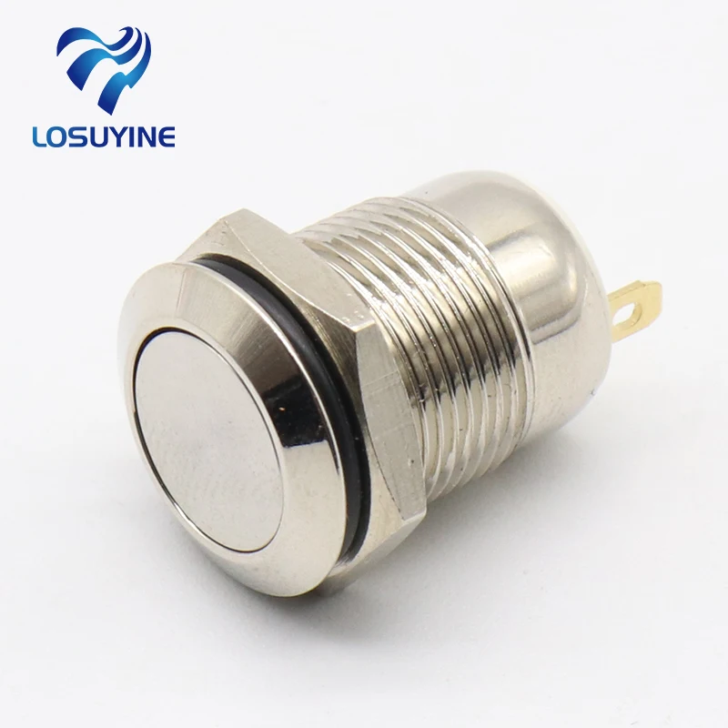 1pcs 12mm Waterproof Momentary Flat Round Stainless Steel Metal Push Button Switch Car Start Horn Speaker Bell Automatic Reset