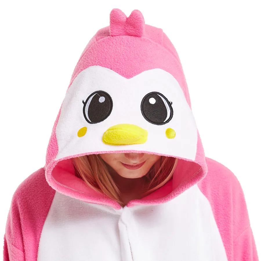 Adults Polar Fleece Onesie Pink Penguin Animal Kigurumi One Piece Pyjamas Cosplay Costumes for Halloween Carnival Party