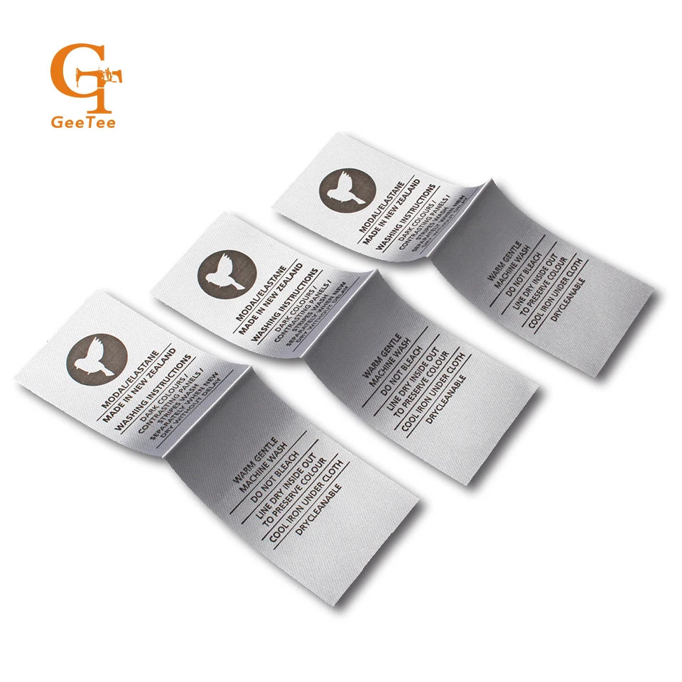 custom brand shop name printing wash care labels,cut and fold garment accessories flag soft silk care wash label for clothes