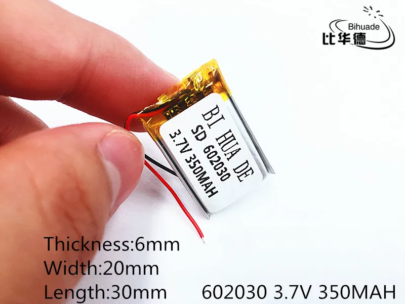 li-po  602030 350 mah 3.7V lithium-ion polymer battery quality goods quality of CE FCC ROHS certification authority