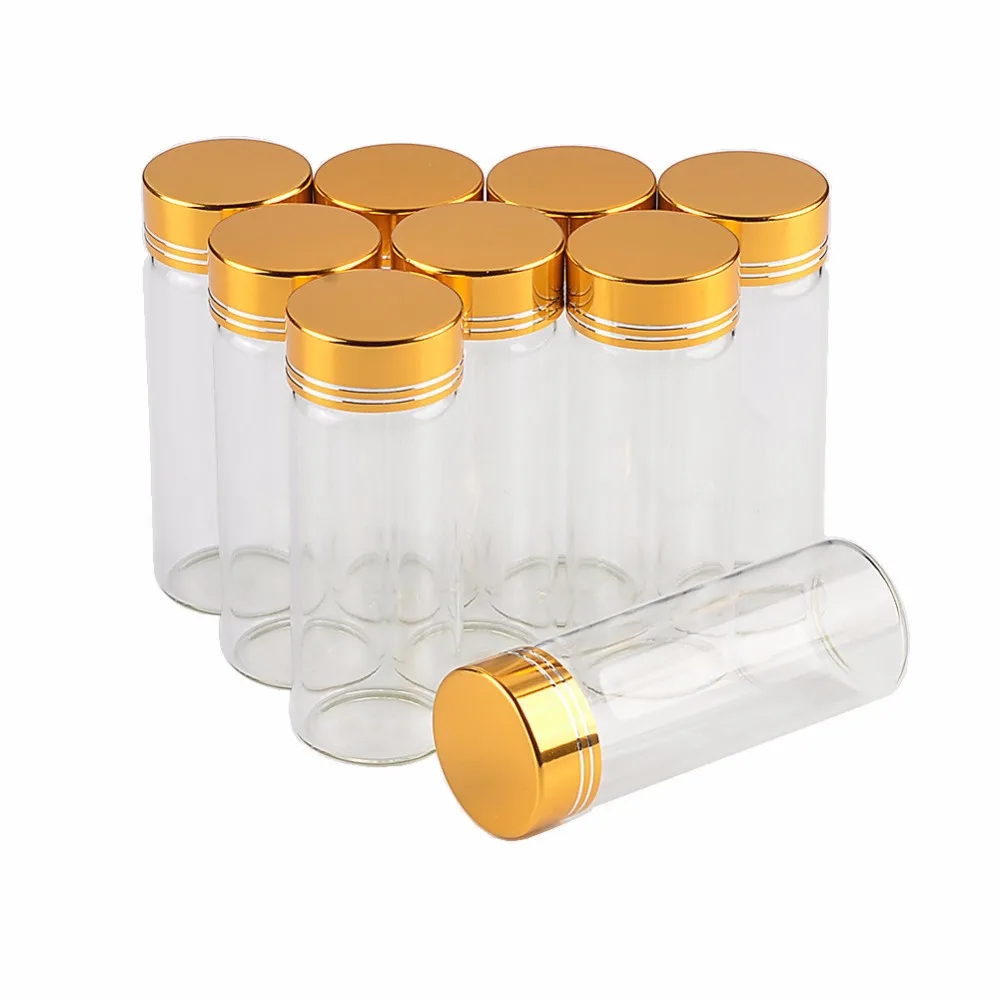 30x80mm 24pcs 40ml Glass Bottles Aluminium Screw Golden Cap Empty Transparent Clear Liquid Gift Container Wishing Bottle Jars