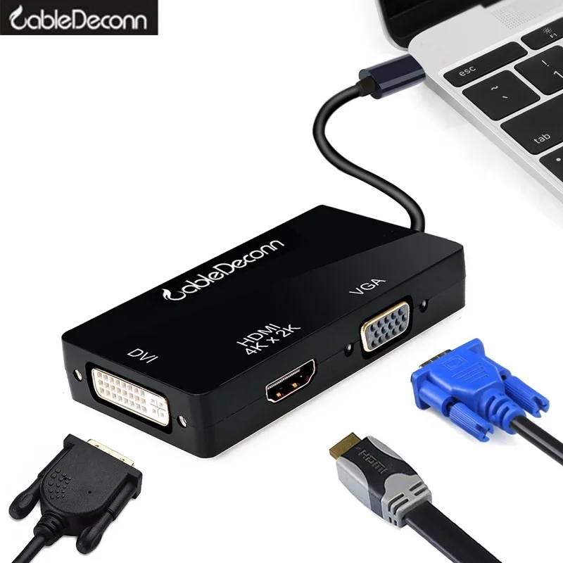 Thunderbolt 3 hub usb 3.1 type-c na 4k hdmi vga dvi adapter konwerter 3w1 Multiport Adapter kabel dla apple nowy Macbook Pro