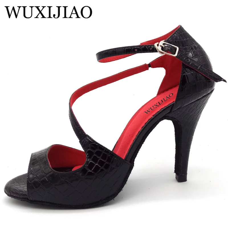 WUXIJIAO 2018 New Red Black Crocodile texture PU Women\'s Latin Dance Shoes High Heel Shoes Sandals Salsa Party Performance shoes