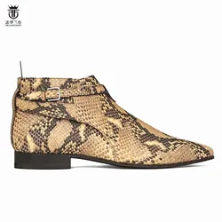 2019 FR.LANCELOT new arrival snakeskin print booties genuine leather chelsea boots print ankle boots men fashion autumn boots