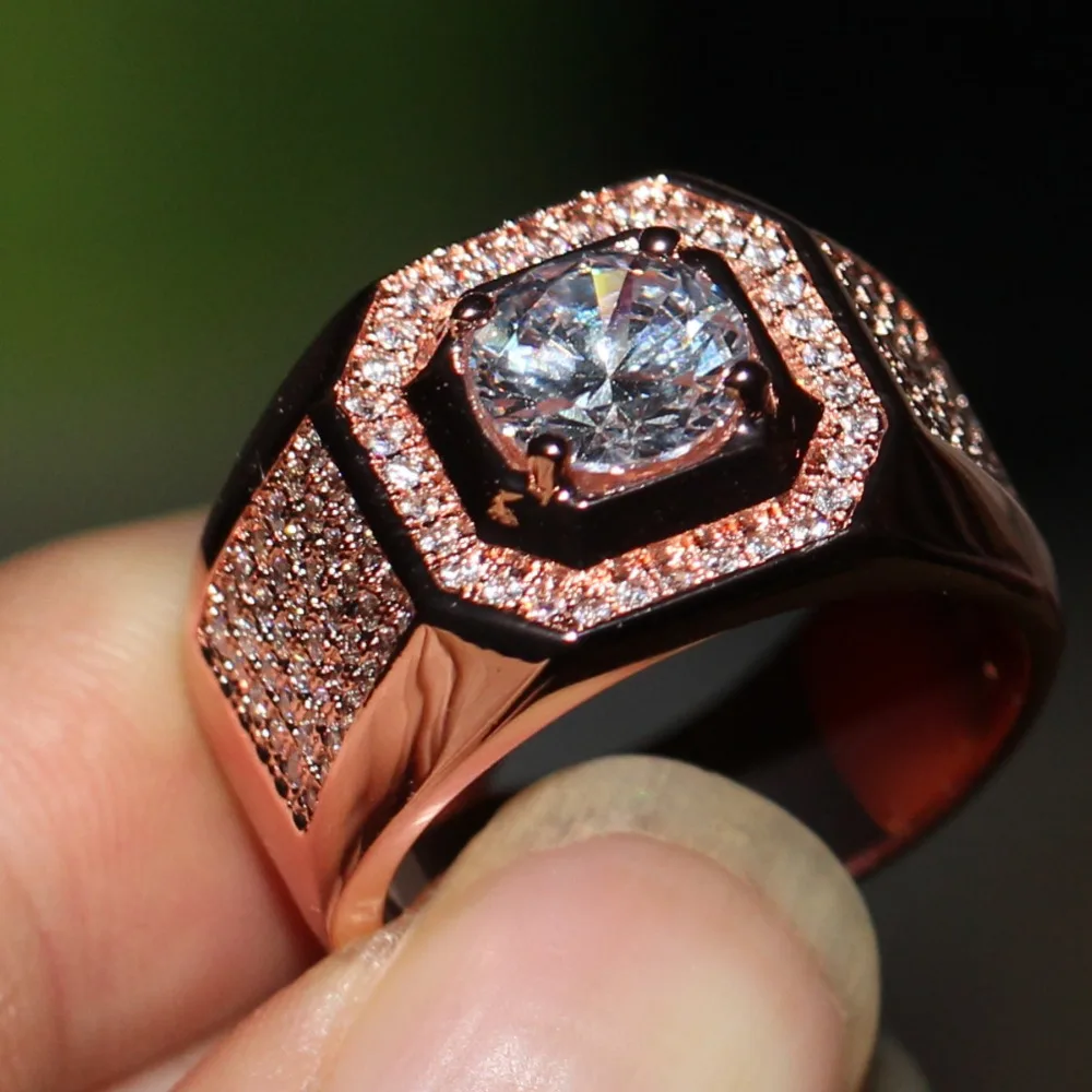 Size 7-13  New Fashion jewelry Handmade Men 3ct Round Cut 5A CZ Rose Gold 925 Sterling Silver Wedding Band Ring  Gift choucong image 3