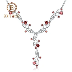 GEM'S BALLET 8.08ct Natural Red Garnet Bridal Necklace For Women 925 Sterling Silver Gemstone Necklace Wedding Jewelry