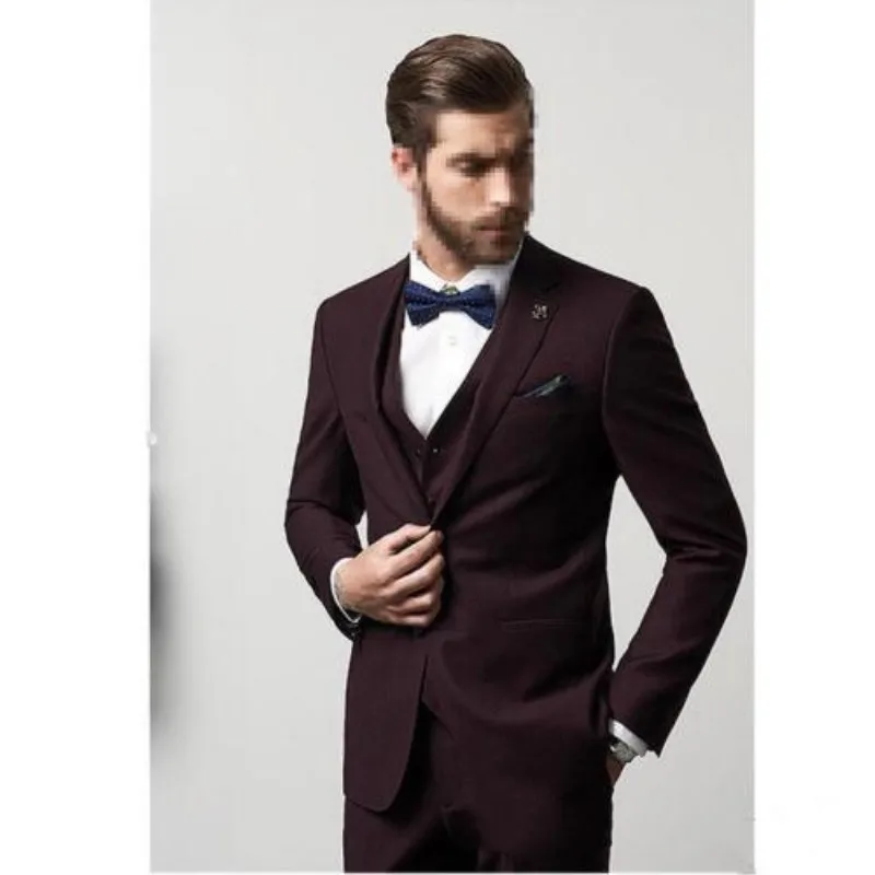 Handsome Groomsmen Wool blend Groom Tuxedos Mens Wedding Dress Man Jacket Blazer Prom Dinner (Jacket+Pants+Tie+Vest) A38