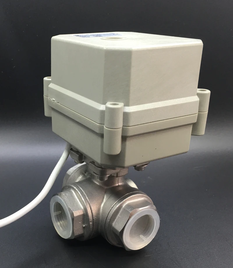 SS304 3/4'' AC110V-230V Electric Flow Control Valve, DN20 Mixing Valve 3-Way L/T Type Used For Water Treatment Metal Gears CE