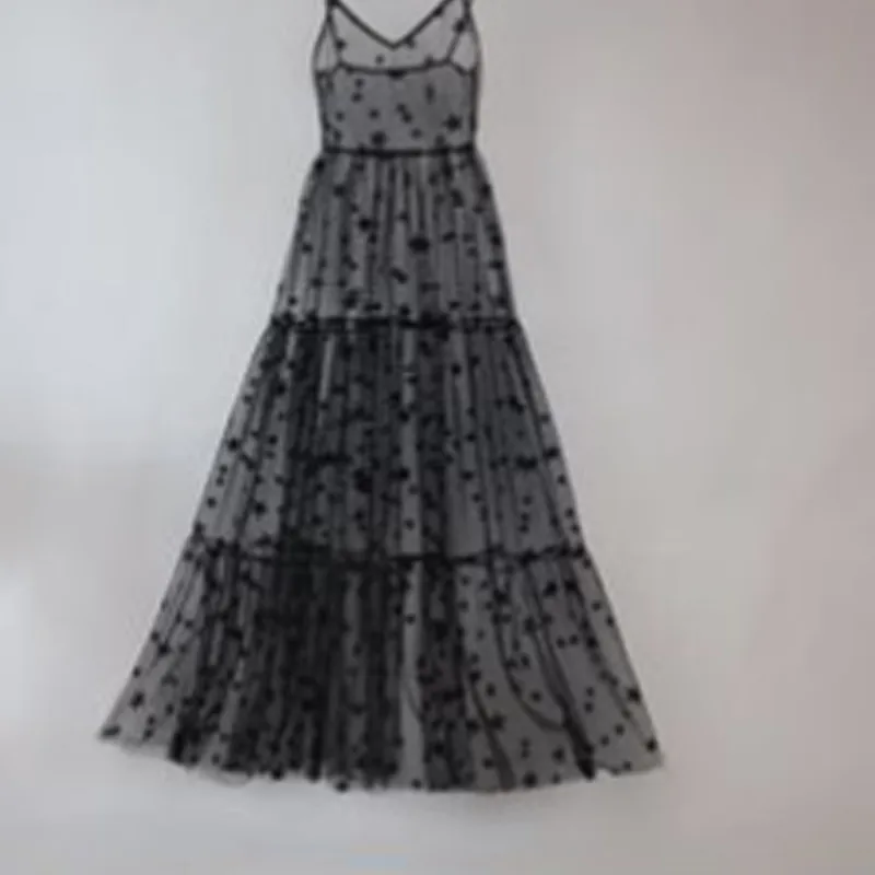 New Arrival Spaghetti Straps Tulle Long Women  Dresses Fashion Bling Bling See Through Dress Sexy Fashion Hot