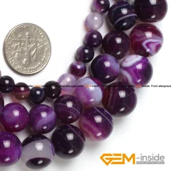 Round Purple Banded Stripe Agates Bead For Jewelry Making Strand 15 inch DIY Bracelet Necklace Jewelry Loose Beads 6mm 8mm 10mm