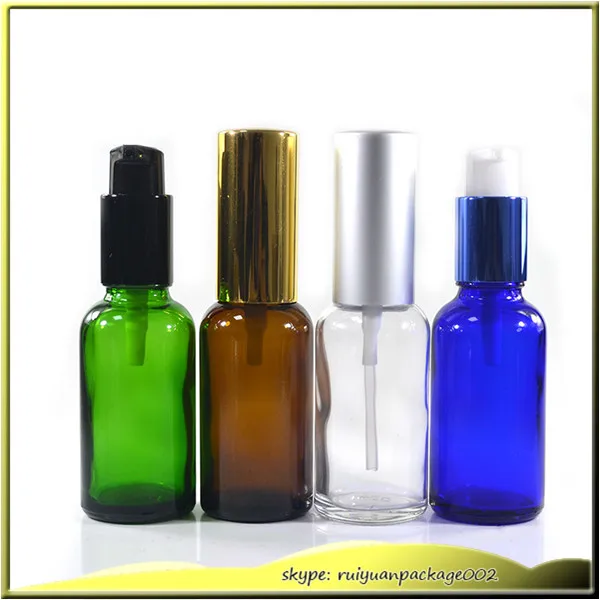 

100pcs*30ml Amber Glass Dropper Bottle 1OZ Pump Lotion Bottle Essential Oil Perfume Glass Spray Bottle Clear Blue Green Color