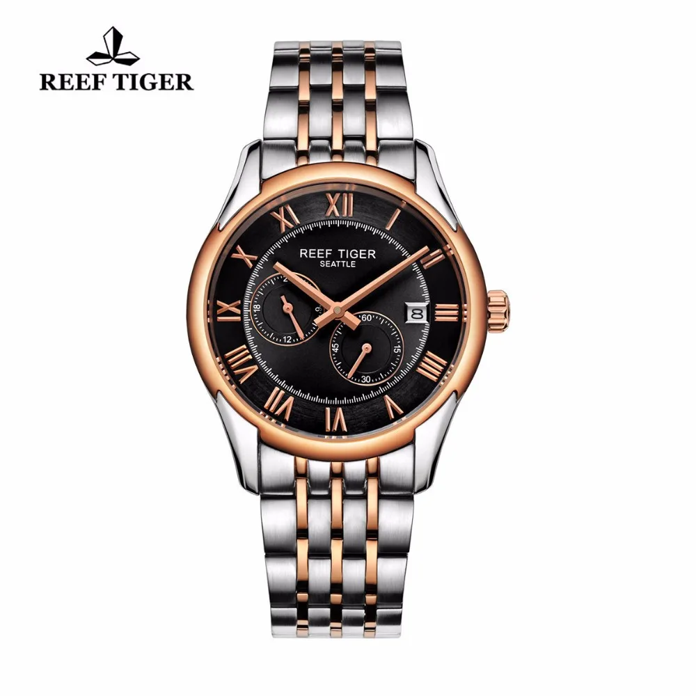 

Reef Tiger/RT Business Watches For Men Rose Gold Stainless Steel Watch with Date Automatic Watch RGA165